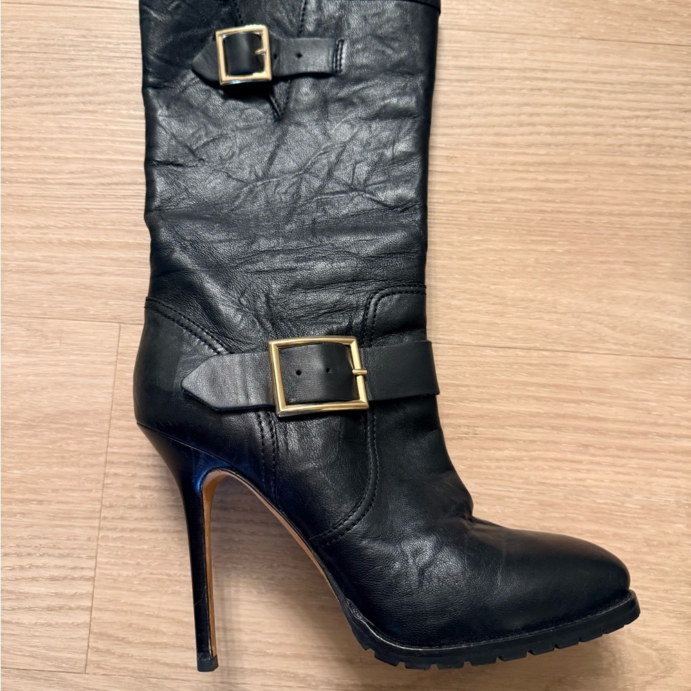 Jimmy Choo Black Leather Biker Stiletto Boots - Picture 10 of 15
